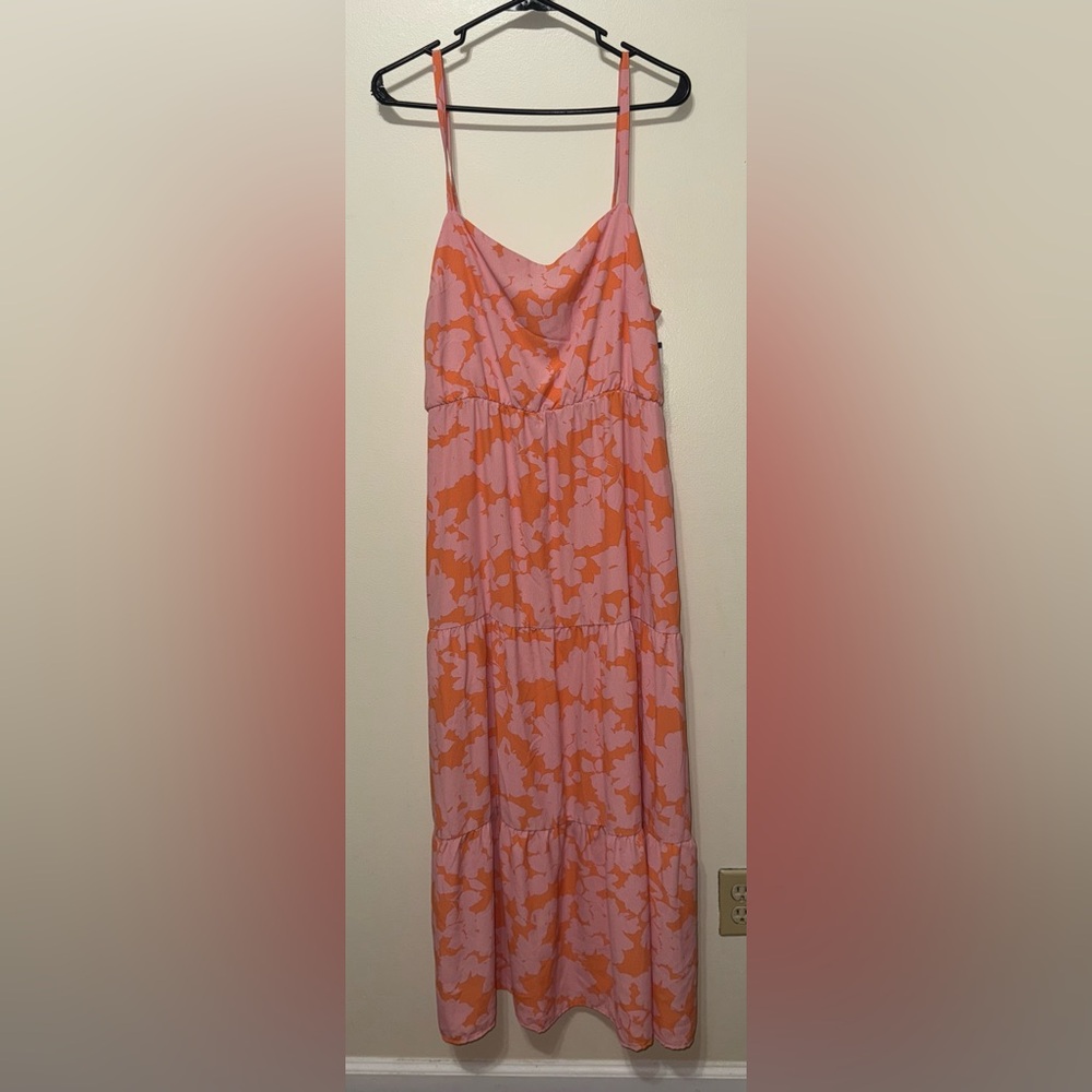 Floral Light Pink and Orange Maxi Dress